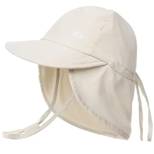 FURTALK beige baby sun hat with neck flap and wide brim