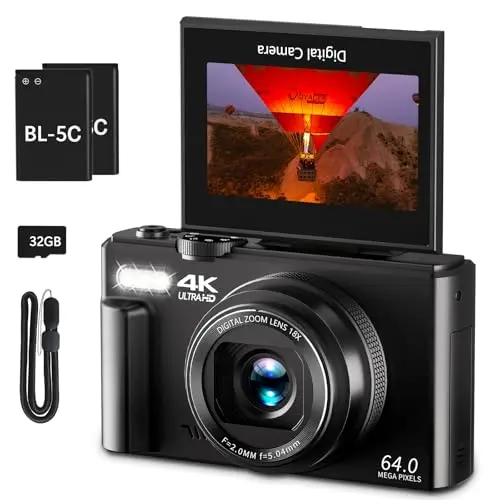 VJIANGER black digital camera with flip screen ideal for beginner travel photography
