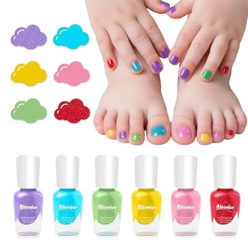 Aieenjor kids nail polish set with 6 rainbow colors in a package