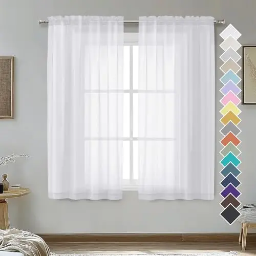 OVZME White Sheer Curtains filtering light in a kitchen