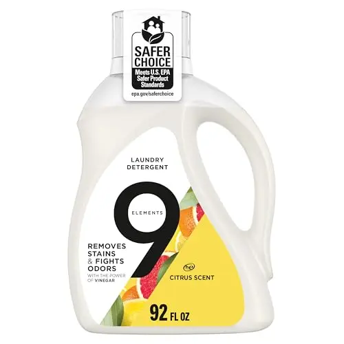 9 Elements Natural Laundry Detergent liquid bottle with citrus scent