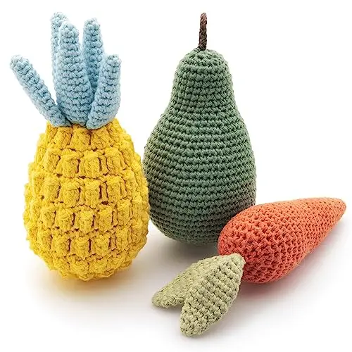 Nina Woof pack of three organic cotton fruit and veggie dog toys