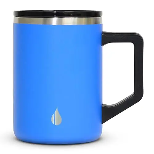 Elemental Summit 16oz azure blue insulated travel mug with lid and handle