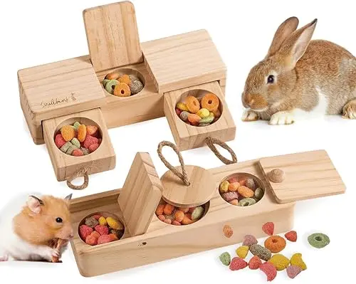 SOULTHINK interactive wooden puzzle chew toys for rabbits with drawers
