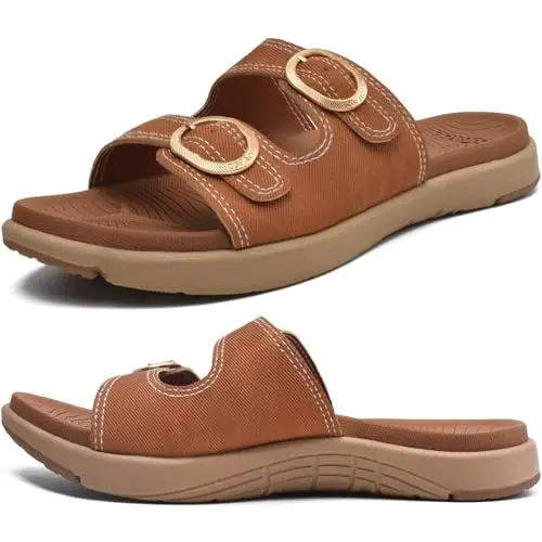 COFACE Orthotic Athletic Slides in tan with adjustable straps