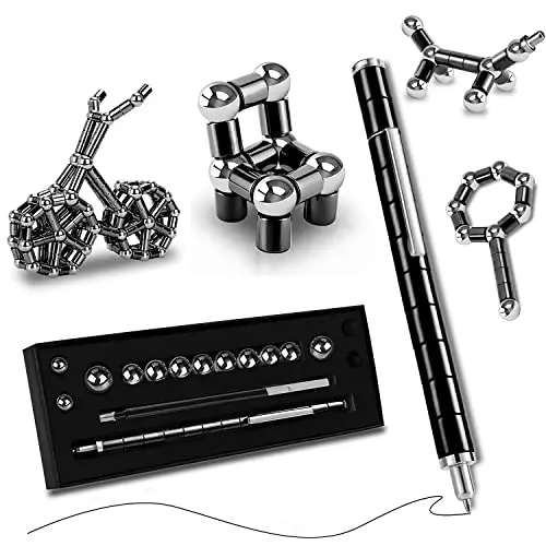 Magnetic fidget pen with gold rings and steel balls that can be assembled into shapes