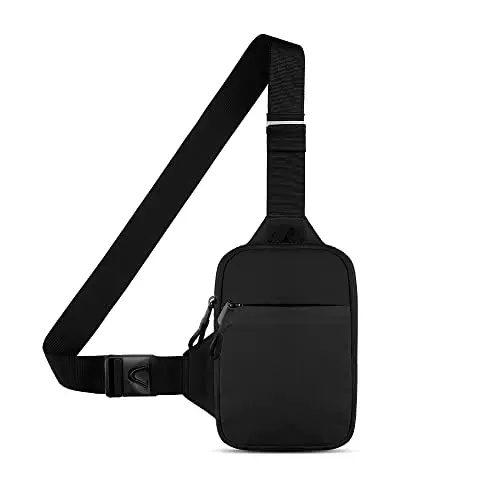 Simptech small black dual-pocket crossbody sling bag for phones.