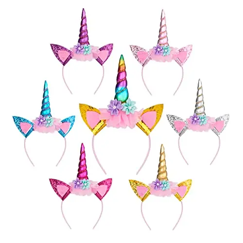 Little World Unicorn Headband set with colorful horns and floral accents