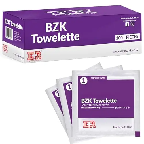 Benzalkonium BZK antiseptic wipes individually wrapped for first aid and travel