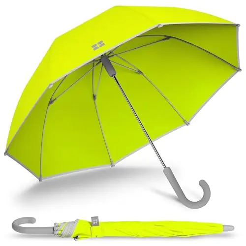 Weatherman Kids Umbrella in neon yellow with reflective trim