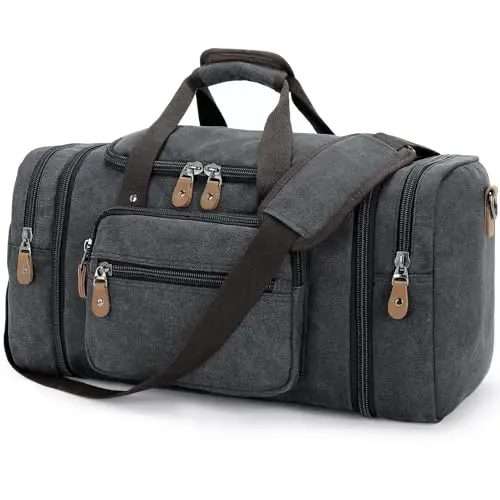 Dark Gray Gonex Expandable Canvas Duffel Bag with multiple external pockets