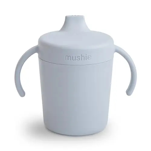 Mushie Trainer Sippy Cup in Cloud color with minimalist design and handles