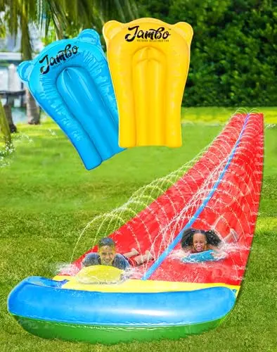 JAMBO 24ft extra long triple lane water slide with sprinklers