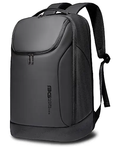 Sleek black BANGE waterproof backpack in a minimalist setting