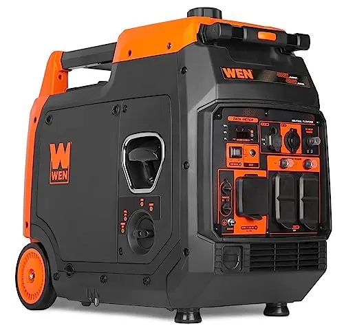 WEN Black 4800-watt inverter generator with enclosed design and wheels