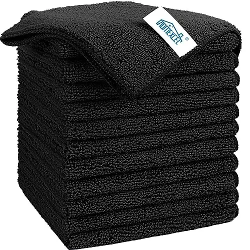 HOMEXCEL pack of 12 black microfiber cleaning towels