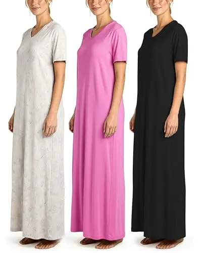 Real Essentials Maxi Long Nightshirt with short sleeves for women