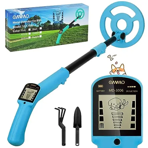 OMMO azure blue kids metal detector with puppy cartoon LCD display