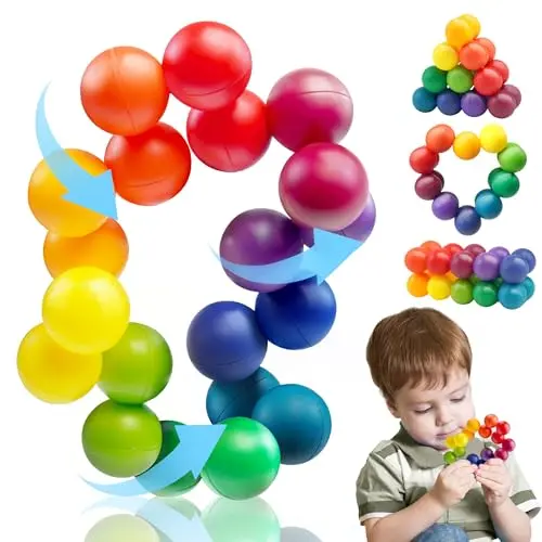 Rainbow-colored interlocking sensory fidget ball for toddlers