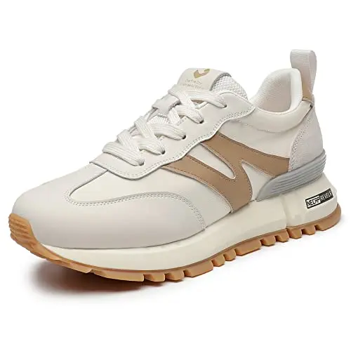 somiliss women's beige sneaker with genuine leather and suede patchwork design