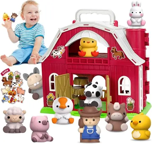 Aigybobo big red barn toy with vinyl farm animal figures and farmer