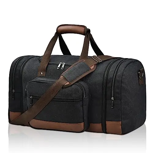 Black Litvyak Canvas Duffel Bag with front pockets and padded handles