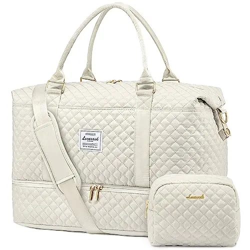 LOVEVOOK beige travel duffle bag with separate shoe compartment and wet pocket
