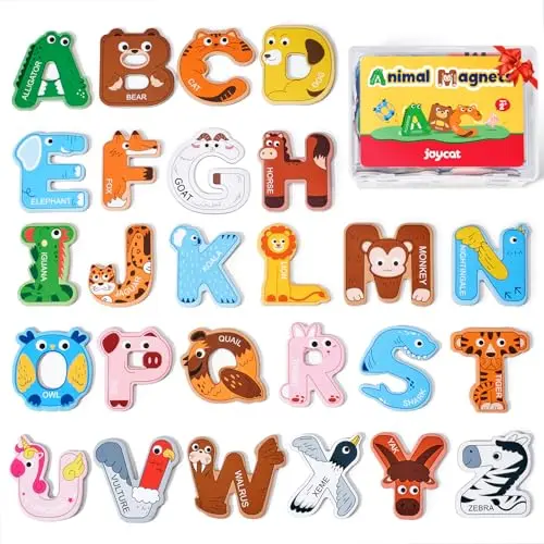 JoyCat wooden alphabet magnets with cute animal designs