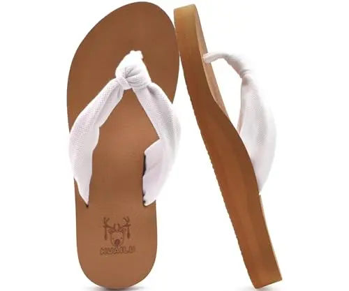 KuaiLu women's flip flop sandal with bow knot strap and cushioned footbed