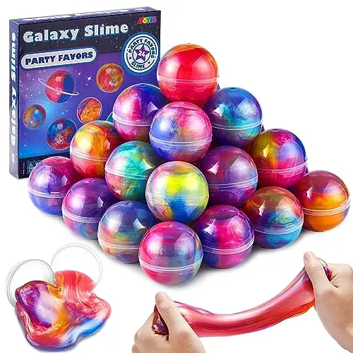 24 balls of galaxy-themed slime in cosmic color combinations