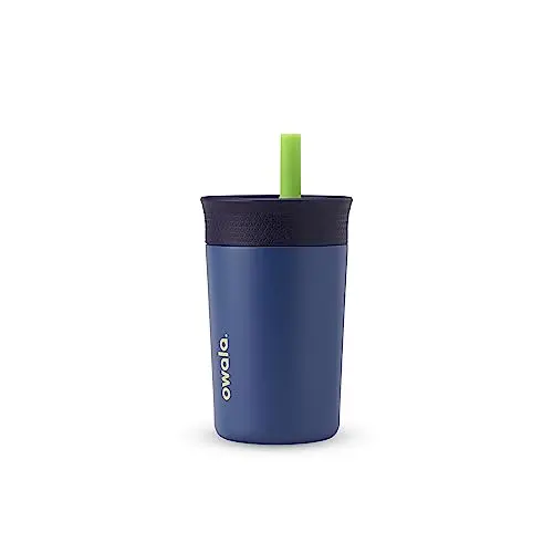 Owala Kids stainless steel tumbler with navy and blue design