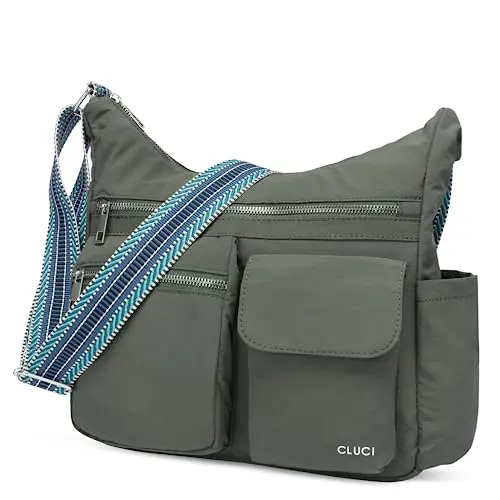 CLUCI Waterproof Nylon Travel Crossbody Bag showing multiple exterior pockets