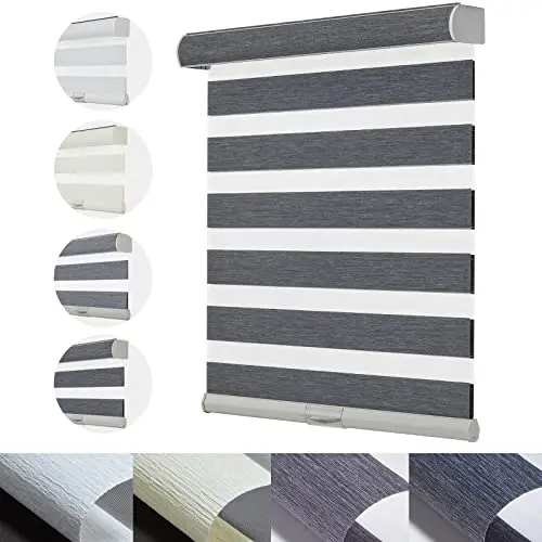 Persilux dark grey zebra blinds with jacquard pattern in kitchen