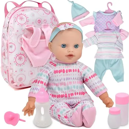 GIFT BOUTIQUE 12-inch soft body baby doll with take-along backpack carrier and multiple outfits