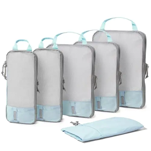 Carrywell compression packing cubes set in light blue