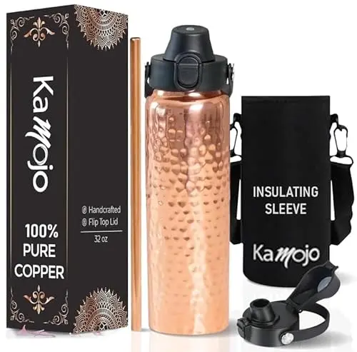 KAMOJO copper water tumbler with push-button lid and sleeve