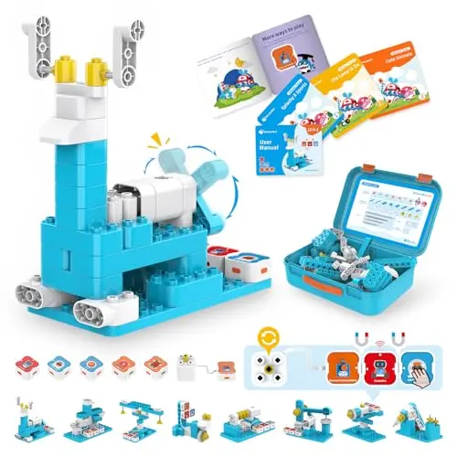 WhalesBot A3 coding robot kit for kids, showing block-built robot models