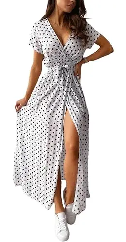 UOOZEE women's polka dot maxi dress in white