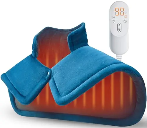 Errorless blue weighted heating pad for neck and shoulders with digital controller