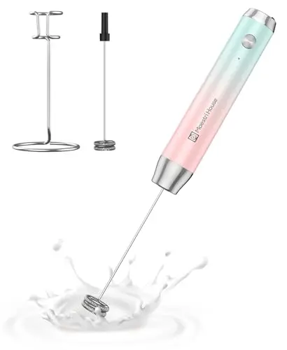 Maestri House LunaFro rechargeable milk frother with stand in blue and pink