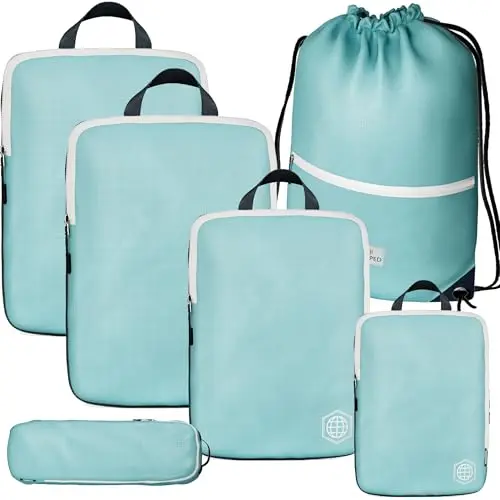 Compression Packing Cubes 6-piece set in Teal and White