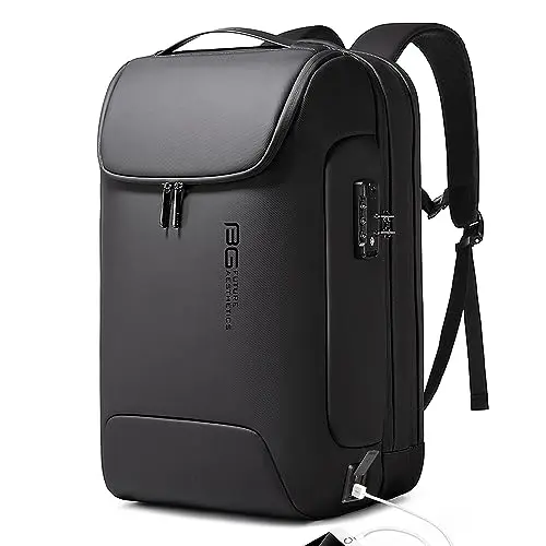 BANGE black anti-theft backpack with combination lock on the front