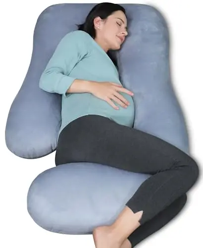 MOON PARK grey velvet U-shaped maternity pillow.