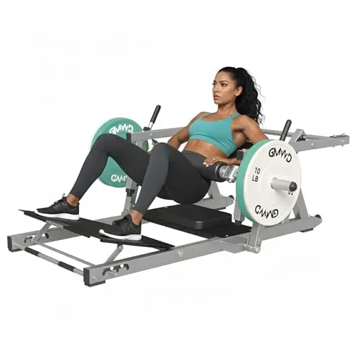 GMWD HRTQ-S Hip Thrust Machine in silver with adjustable footboard and weight holders