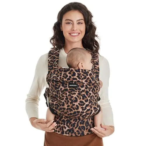 Momcozy leopard print baby carrier with X-shaped back design