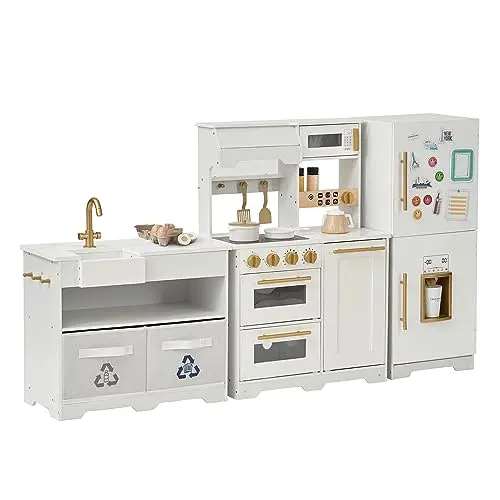 Teamson Little Chef Atlanta modular wooden play kitchen with fridge, sink, and oven