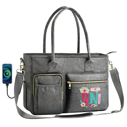 FUZVOL nurse tote bag with multiple pockets and nurse title embroidery detail