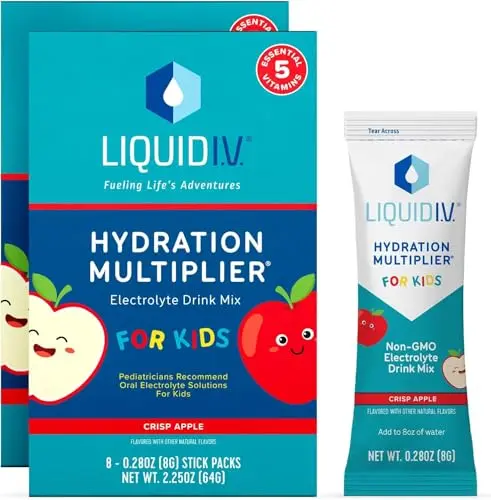 Liquid I.V. Hydration Multiplier +Kids electrolyte powder packets, crisp apple flavor