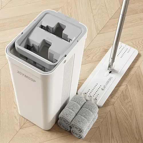 JOYMOOP white mop and bucket set with a wringer and flat mop head