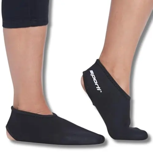 Sporti 2.5mm Neoprene swim sock in black, showing slim fit and neoprene material